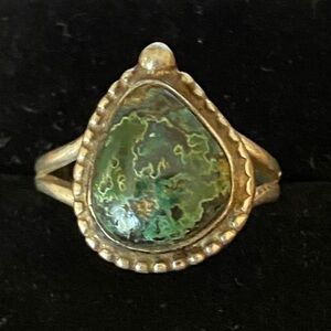 Vintage Native American Sterling Silver Green Turquoise Ring Signed J Size 7